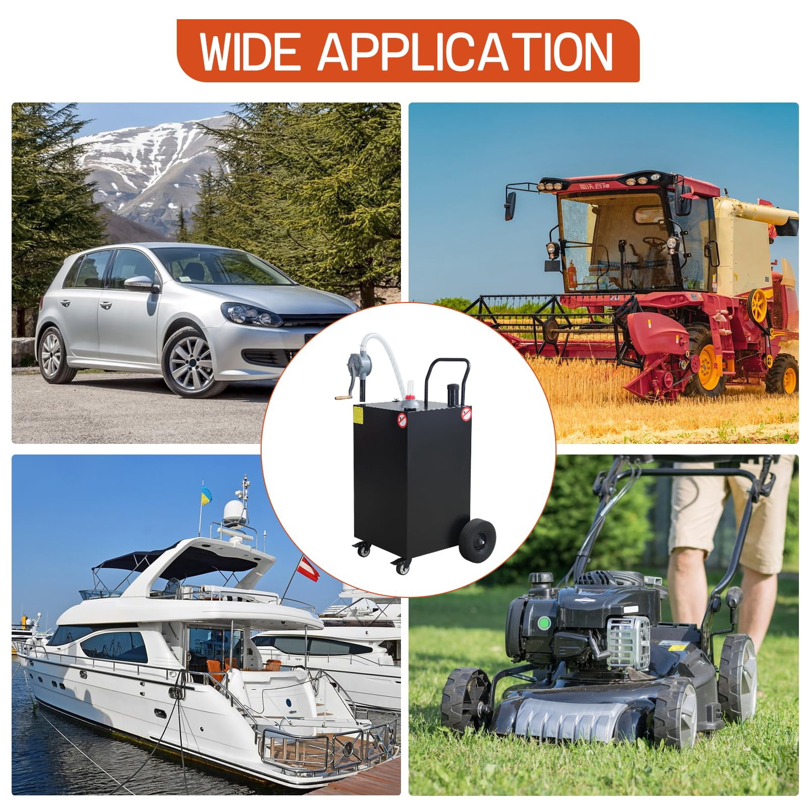 Fuel Caddy, 45/50 Gallon Gas Storage Tank, Portable Fuel Storage Tank with 4 Wheels for Cars Lawn Mowers ATVs Boats Motorcycles