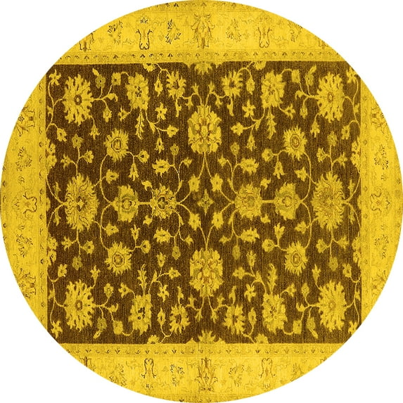 Ahgly Company Indoor Round Oriental Yellow Traditional Area Rugs, 3' Round