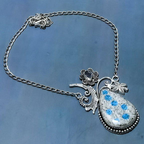 Natural K2 Azurite, Iolite Gemstone 925 Sterling Silver Necklace 18"