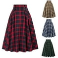 thumbnail image 2 of Skymirror Women Skirt High Elastic Waist Big Hem A-line Colorblock Plaid Print Loose Ankle Length Soft Pockets Retro Ruffle Elegant Party Commute Lady Maxi Skirt, 2 of 8