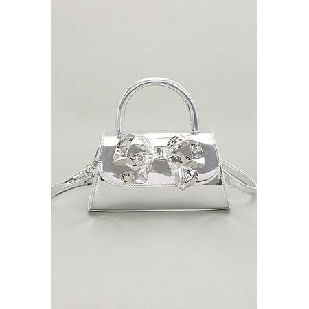 FASHNZFAB Metallic Bow Tie Mirror Top Handle Bag