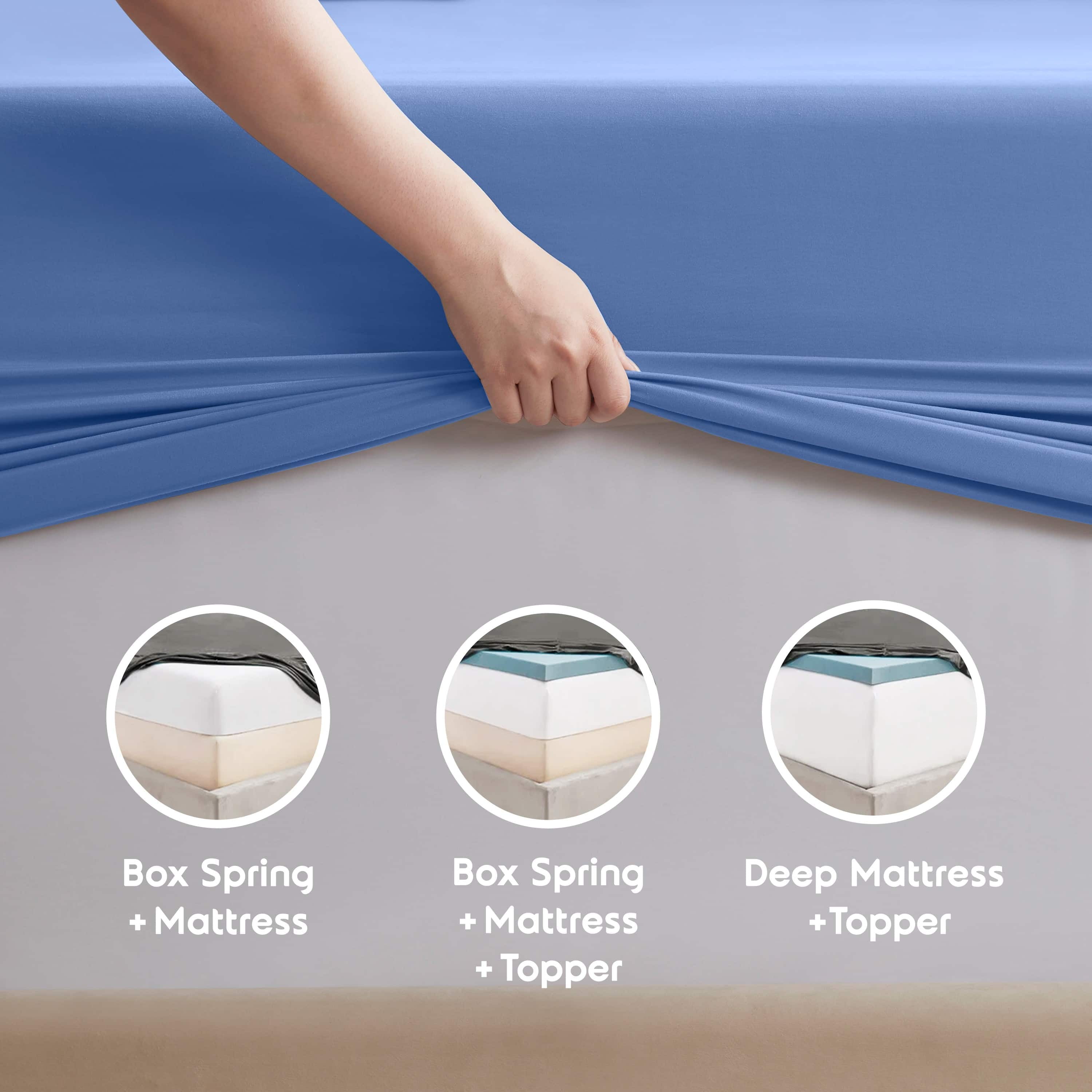 LammaLoe Extra Deep Pocket California King Sheets set, Fits 18"-24" Mattress, 6 Piece Soft Microfiber Bed Sheet Sets, Calm Blue