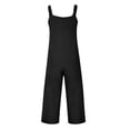 thumbnail image 6 of Womens Square Neck Cotton Linen Overalls Bib Front Wide Adjustable Buckle Shoulder Straps Sleeveless Jumpsuit Loose Fit Wide Leg Summer Casual Loungewear, #03 Black, S, 6 of 6