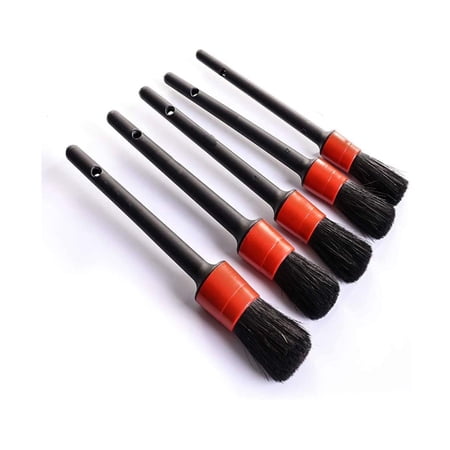 Semfri Detailing Brush Sets - 5 Different Sizes Premium Natural Boar Hair Mixed Fiber Plastic Handle Automotive Detail Brushes for Cleaning Tires, Engine, Interior, Air Vents, Car, Motorcy