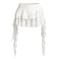 thumbnail image 5 of Unir Women Multi-Layer Floral Lace Ruffle Mini Skirt Wide Elastic Waist Irregular Asymmetrical Side Drape Western Festival Casual Short Bottom 1PC XS-L Plus Size Friendly, 5 of 5