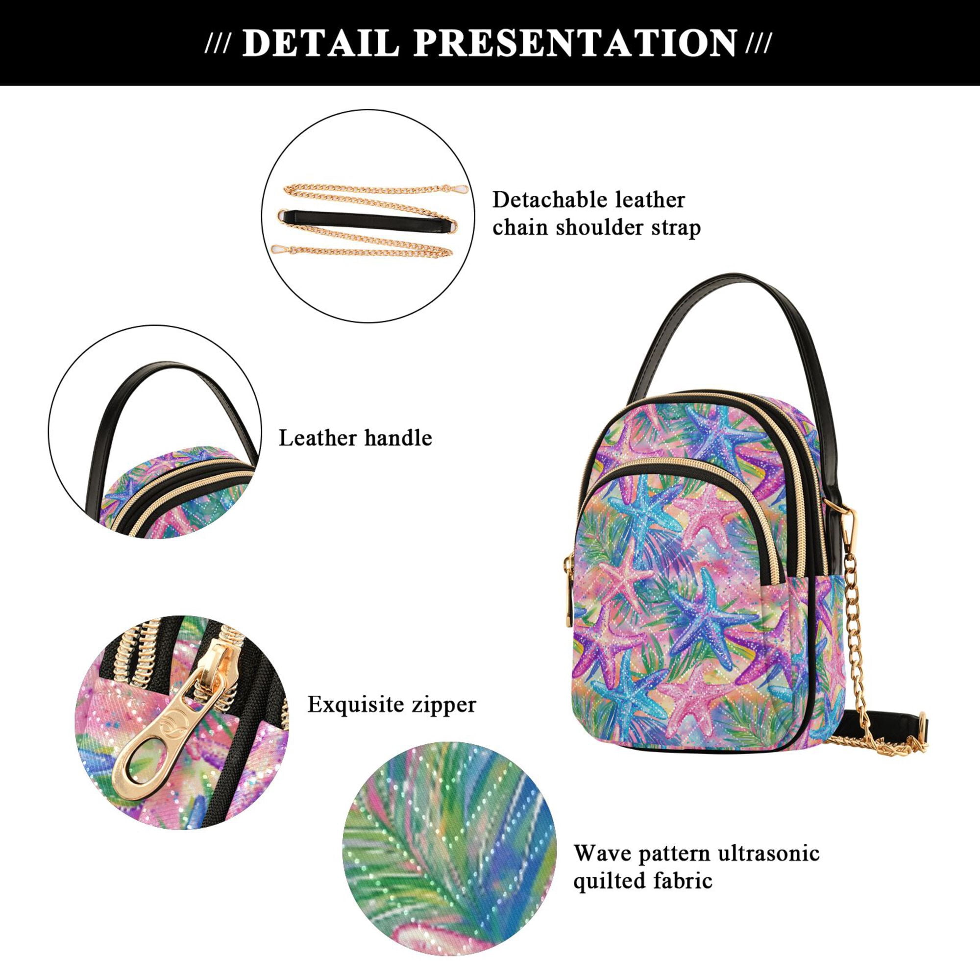 FORMRS Crossbody Bag for Women Quilted Travel Shoulder Cell Phone Purse with Chain Strap Handbag, Gradient Starfish Pattern