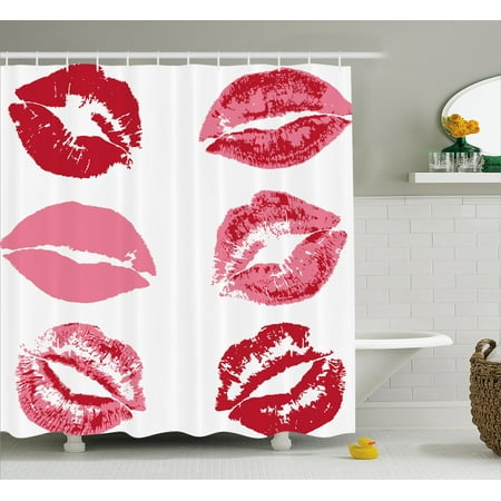 Kiss Shower Curtain Worn Faded Looking Lipstick Kisses Pattern Kiss Shower Curtain Worn Faded Looking Lipstick Kisses Pattern Passionate Female Glamour Fabric