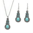 thumbnail image 5 of Tnobhg 2Pcs/Set Ethnic Style Faux Turquoise Necklace Earrings Set Women Shining Rhinestones Inlaid Pendant Necklace Hook Earrings Jewelry Set, 5 of 8