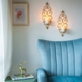 thumbnail image 3 of Juego de decoración de pared de 2 candelabros decorativos dorados montados en la pared para velas de pilar, decoraciones de pared de Metal colgantes para sala de estar, 3 of 5