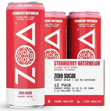 ZOA Zero Sugar Energy Drink  Strawberry Watermelon  12oz (12-Pack) BEST BY 06/06/2025 