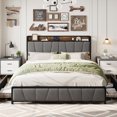thumbnail image 1 of Memoryfield King Size Bed Frame with 2 Storage Drawers and Charging Station, Linen Upholstered Platform Bedframe, No Box Spring Needed, Gray, 1 of 7