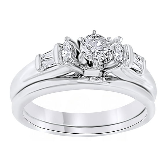 AFFY Round Cut White Natural Diamond Solitaire Engagement Wedding Ring Set In 14K Solid White Gold (0.5 Ct)