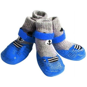 Non-Slip Dog Socks, Waterproof Dog Boots, Cotton Pet Shoes, Indoor Paw Guard (Blue) L