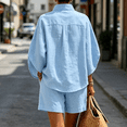 thumbnail image 4 of Women's Linen 2 Piece Outfits Batwing Sleeve Henley Shirt Shorts Set Casual Summer Loungewear Set Beach Outfit, 4 of 4