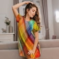 thumbnail image 3 of Easygdp Abstract Watercolors Tartan Camisón de manga corta para mujer, informal, estampado, 3 of 6