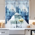 thumbnail image 4 of Abstract Urban Silhouette Swag Curtain Valance for Windows, Vintage Blue Gary Building Window Treatments Short Swag Topper for Kitchen Windows Bathroom Bedroom, 36"x36", 4 of 8
