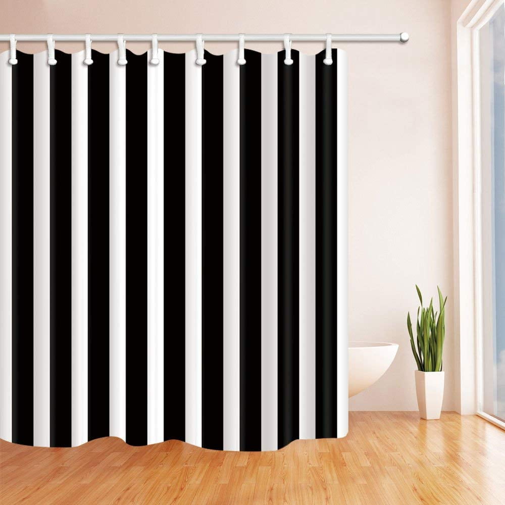 ARTJIA Black and White Classic Stripes Theme Polyester Fabric Bathroom