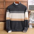 thumbnail image 2 of Suéter de cachemira para hombre, 100 % lana pura, cuello redondo, otoño e invierno, grueso, a rayas, color a juego, jersey de punto coreano, 2 of 5