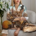 thumbnail image 6 of Salouo Relaxing Cat With Orange Juice Pattern Women's Pajamas Set Long Sleeve Button Down Sleepwear Soft Pj Lounge Sets for women 2 Piece Pjs Set with Long Pants-Large, 6 of 7