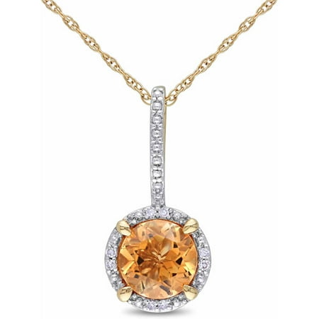 1-1/4 Carat T.G.W. Citrine and Diamond Accent 10kt Yellow Gold Halo Pendant, 17