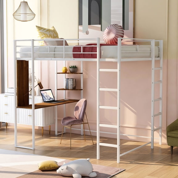Metal Loft Bed with Guardrails and Workspace - Versatile for Different Needs