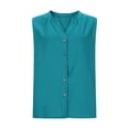 thumbnail image 6 of Women Casual V-Neck Sleeveless Button Up Linen Blouse Tops Solid Color Tee, 6 of 8