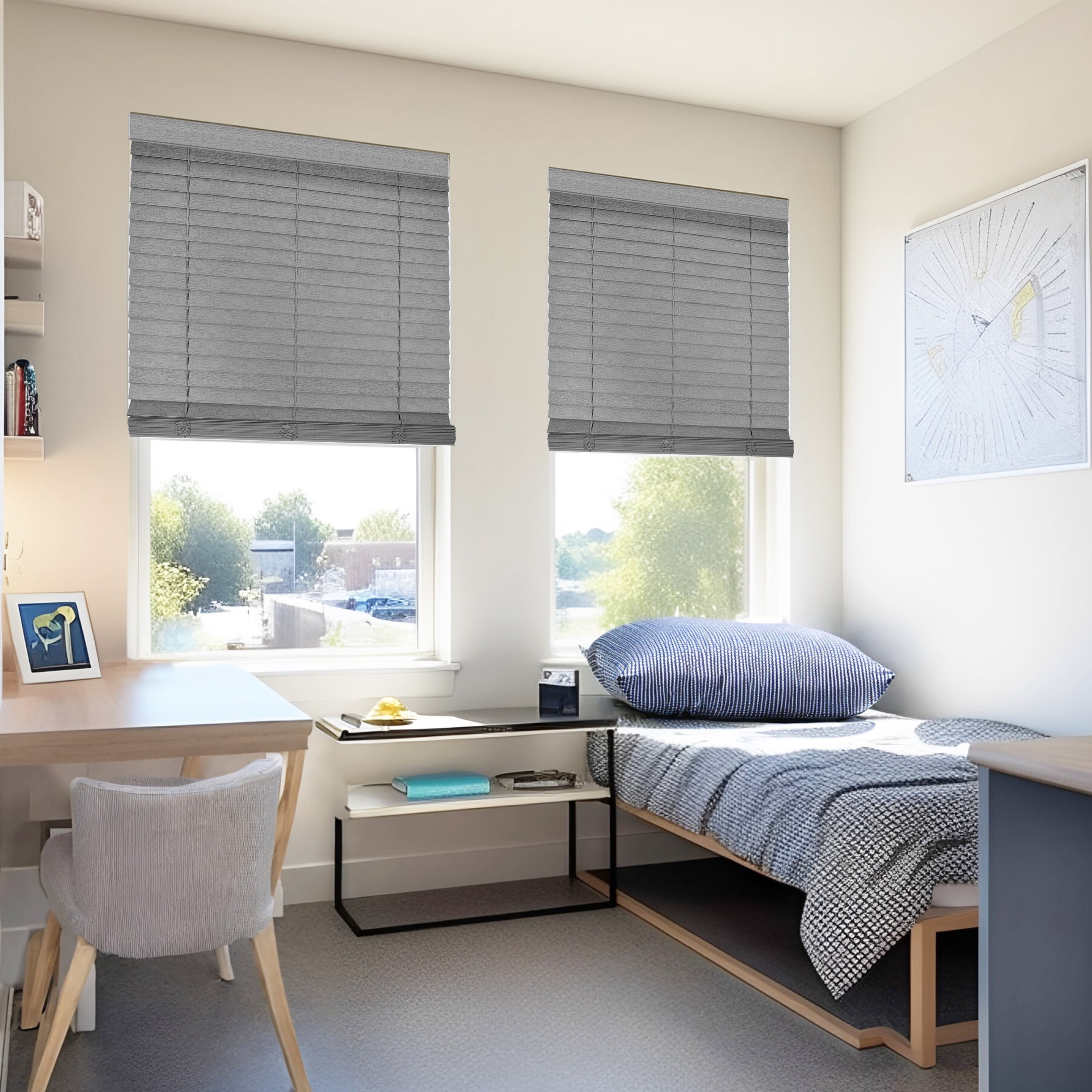 Chicology Cordless Faux Wood Blinds, Gray Textured (2" Slat), 30.25"W X 72"H