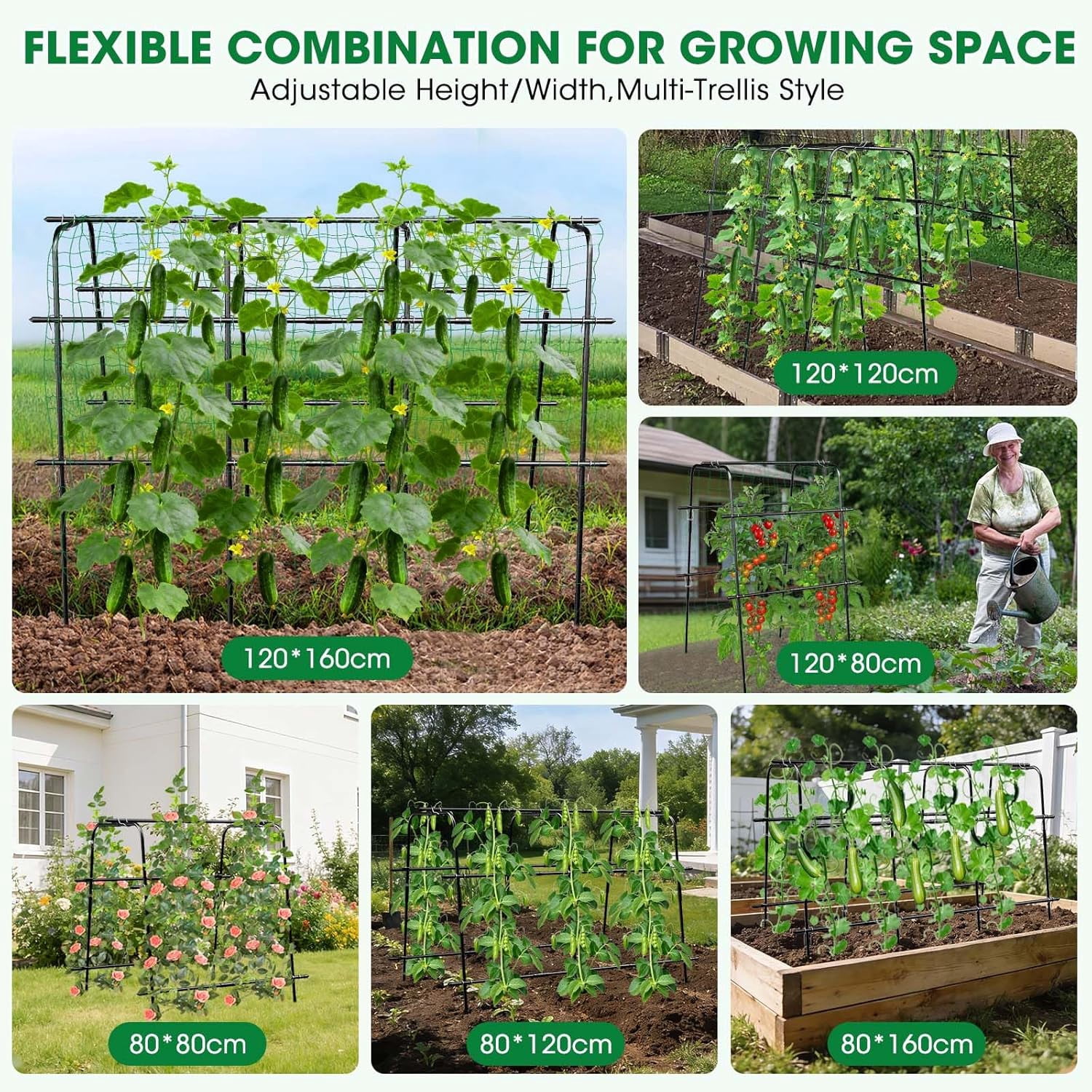 MQHUAYU 4-Arc Cucumber Trellis for Climbing Plants, 47" x 63" ULarge Garden Support with Steel Wire Clips, Rust-Proof Powder-Coated Frame for Cucumbers, Peas, Tomatoes, Beans (Black)