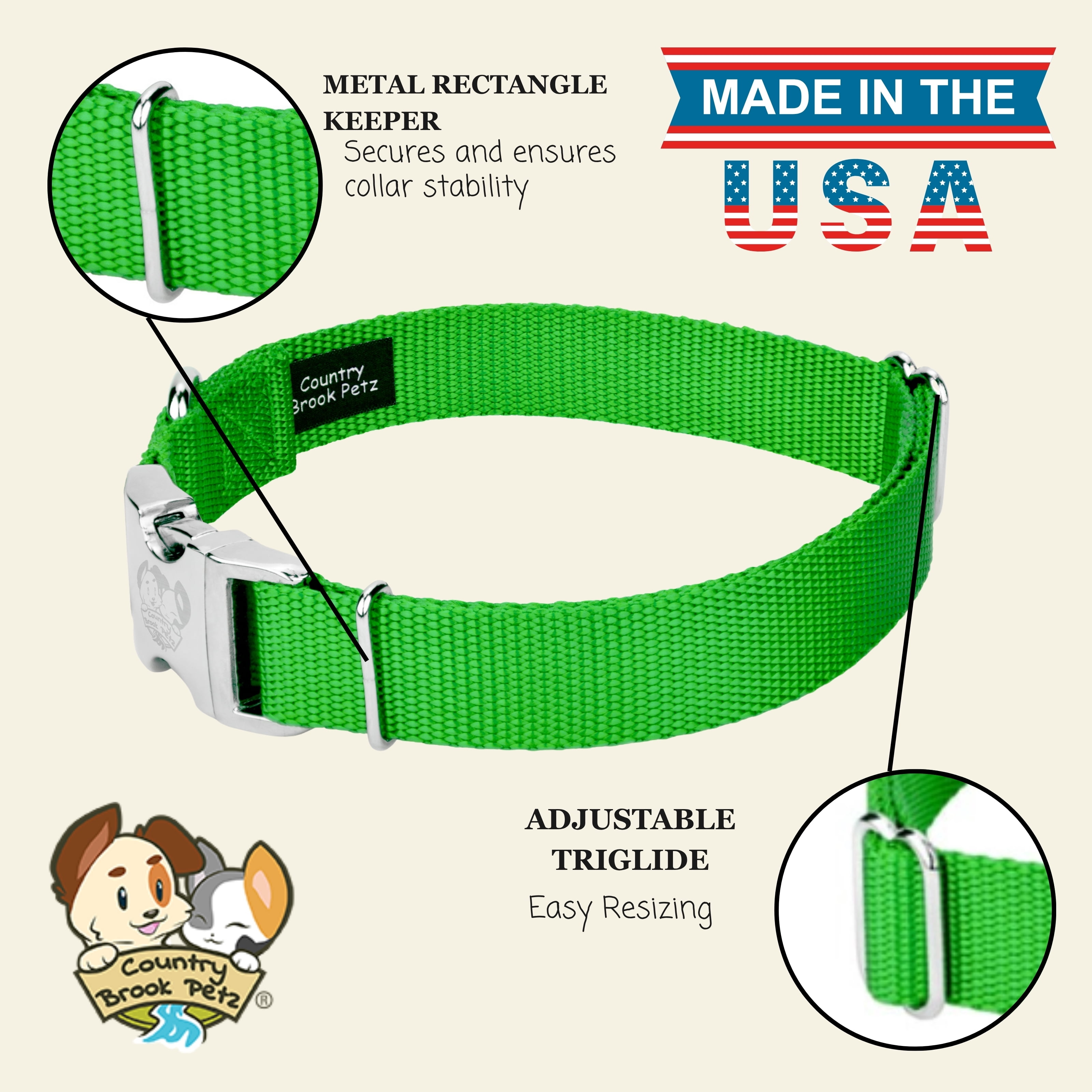 Country Brook Petz® Premium Nylon Dog Collar with Metal Buckle for Small Medium Large Breeds (Large, 1 Inch, Hot Lime Green)