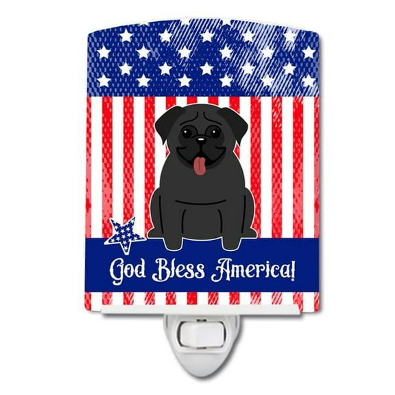 Caroline's Treasures BB3001CNL Patriotic Pug Black Ceramic Night Light, 6x4x3", multicolor