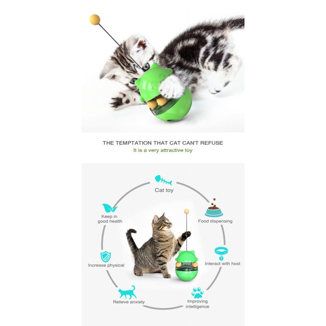 Distributeur Automatique de Nourriture pour Chat, Jouet Interactif pour Chat, Distributeur Lent Vert