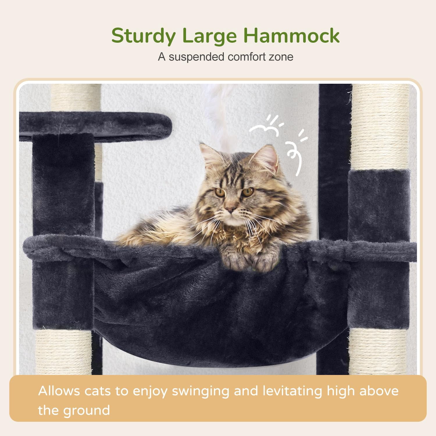 Cat Tree Tower With For Indoor Cats  53inch Tall Plush Multi-level Climbing Condo House Large Hammock Spacious Big Padded Top Perch F53 Dark Gray