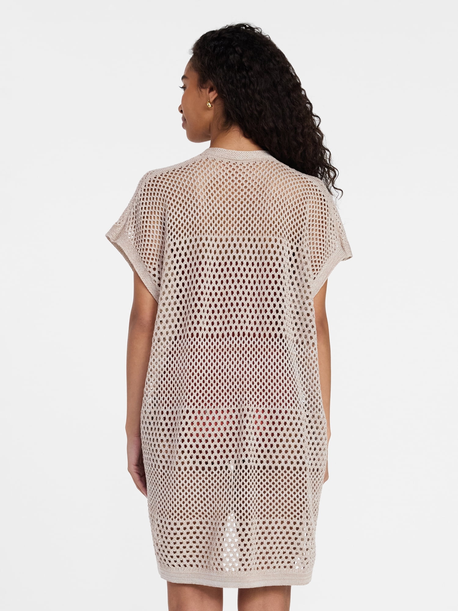 Time and Tru Women's Openwork Knit Coverup, Size XXL/XXXL, True Taupe/Khaki Safari