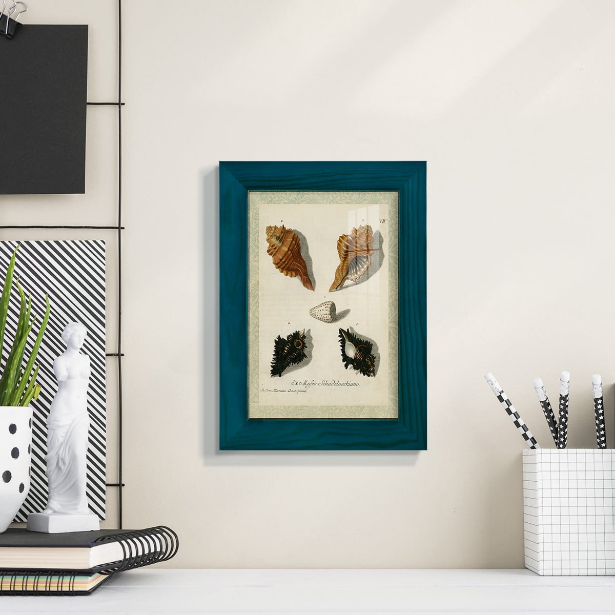 Bookplate Shells I - Framed Print w/glass - Ocean Blue