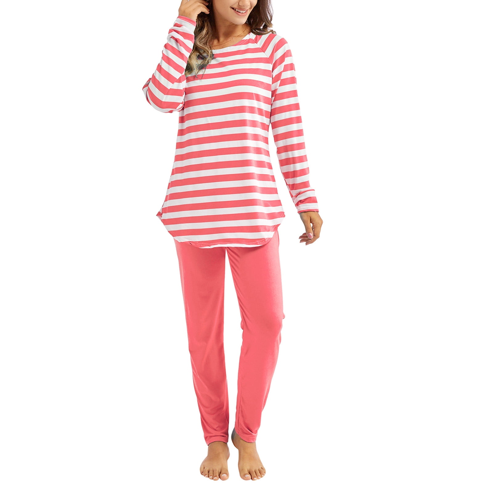 Women's Two-piece Suit Striped Pajamas Set Long Sleeve Tops and Pants ...