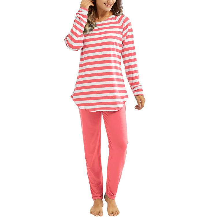 Women's Two-piece Suit Striped Pajamas Set Long Sleeve Tops and