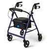 Medline Aluminum Rollator Walker with Seat, Foldable, 250 lb. Weight Capacity, Purple