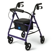Medline Aluminum Rollator Walker with Seat, Purple, 250 lb. Weight Capacity, Lightweight, 6 Wheels, Foldable, Adjustable Handles