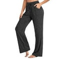 thumbnail image 3 of Bigersell Pull on Pants for Women Stretch Full Length Pants Fashion Women Solid High Waist Pockets Loose Drawstring Wide leg Yoga Pants Stretch Ripped Skinny Pants, 3 of 4