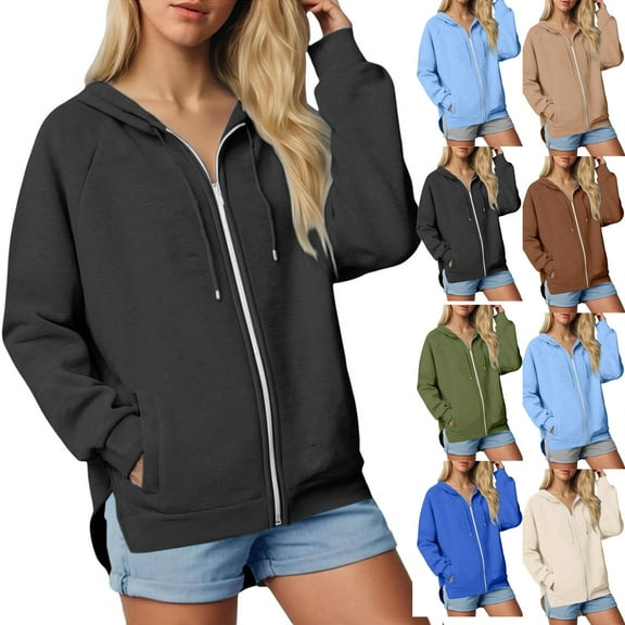 UTSJKR Women Zip Up Hoodies Lightweight Raglan Sleeves Hooded Sweatshirt Oversized Side Split Hoodie Jacket with Pockets Black XXL