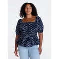 thumbnail image 2 of Time and Tru Women's Square Neck Top with Short Puff Sleeves, Sizes XS-XXXL, 2 of 6