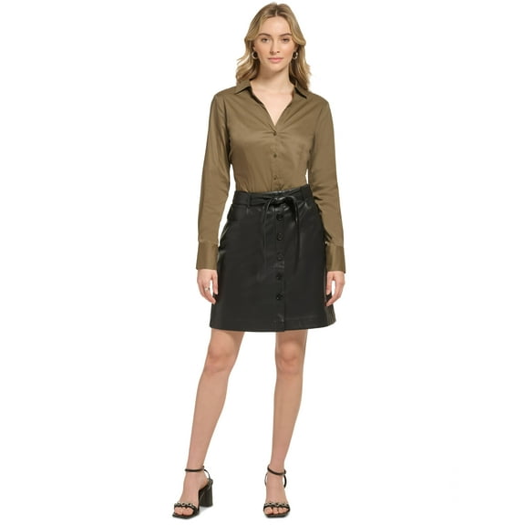 Calvin Klein X Fit Collared Button Front Bodysuit Caper L