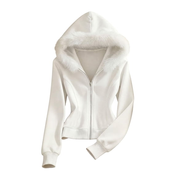 Edvintorg Womens Hoodie Long Sleeve Zip up Sweatshirt Slim Fit Casual Hooded Top Women Clothing White M