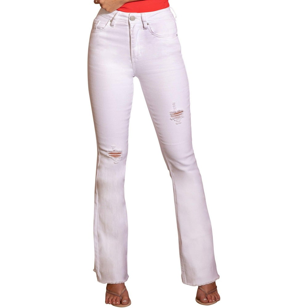 YMI YMI Juniors Distressed Denim Flare Leg Jeans 1 White Walmart