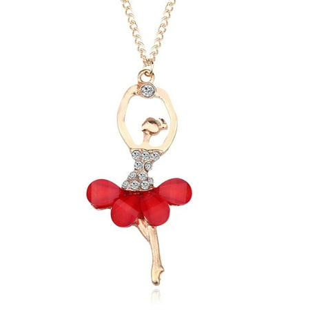 45mm Rose Pendant - Stylish Elegant Ballerina Girl Necklace Exquisite Shimmer Rhinestone Pendant Necklace Festival Birthday Gift Red