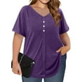 thumbnail image 4 of Plus Size Tops for Women Summer V Neck Short Sleeve Tee Shirts Henley Button Casual Loose Fit Blouse L-5XL, 4 of 9