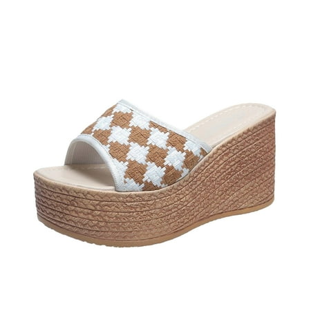 

Hauiodp Platform Sandals for Women - Platform Wedges Sandals - Womens Slip On Platform Slides - Comfy Open Toe Platform Sandals Summer Casual Flatform Platform Wedge Slides for Women