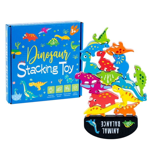 Stacking Blocks Wooden Building Blocks Set Balancing Blocks Early Learning Montessori Toys for Boys Girls Dinosaur Toys heqiyong LED