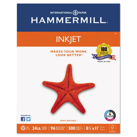 Hammermill Inkjet Paper, 96 Brightness, 24lb, 8-1/2 x 11, White, 500