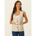thumbnail image 4 of DARING DIVA Women's Cotton Linen V Neck Button Down Jacket Vest XS Beige, 4 of 6